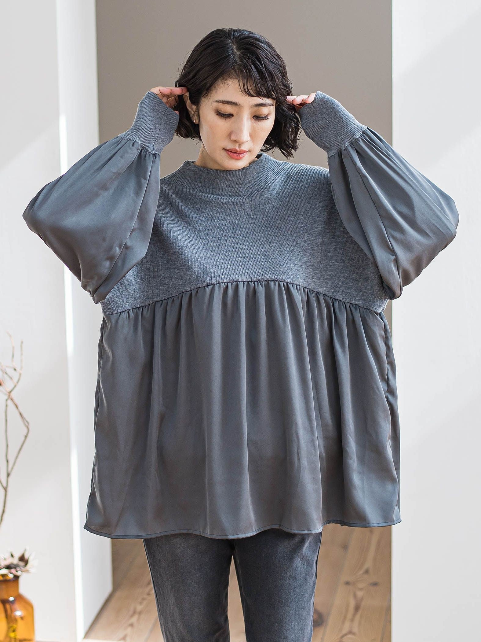 【WEB限定】”1枚でサマになる”とろみサテンふんわりニット