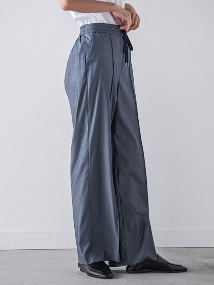 【WEB限定】デニム見えシャンブレーワイドパンツ≪洗濯機で洗える≫