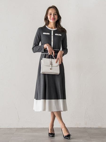 バイカラーニットワンピース