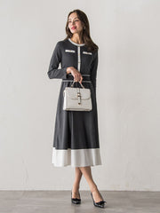 バイカラーニットワンピース