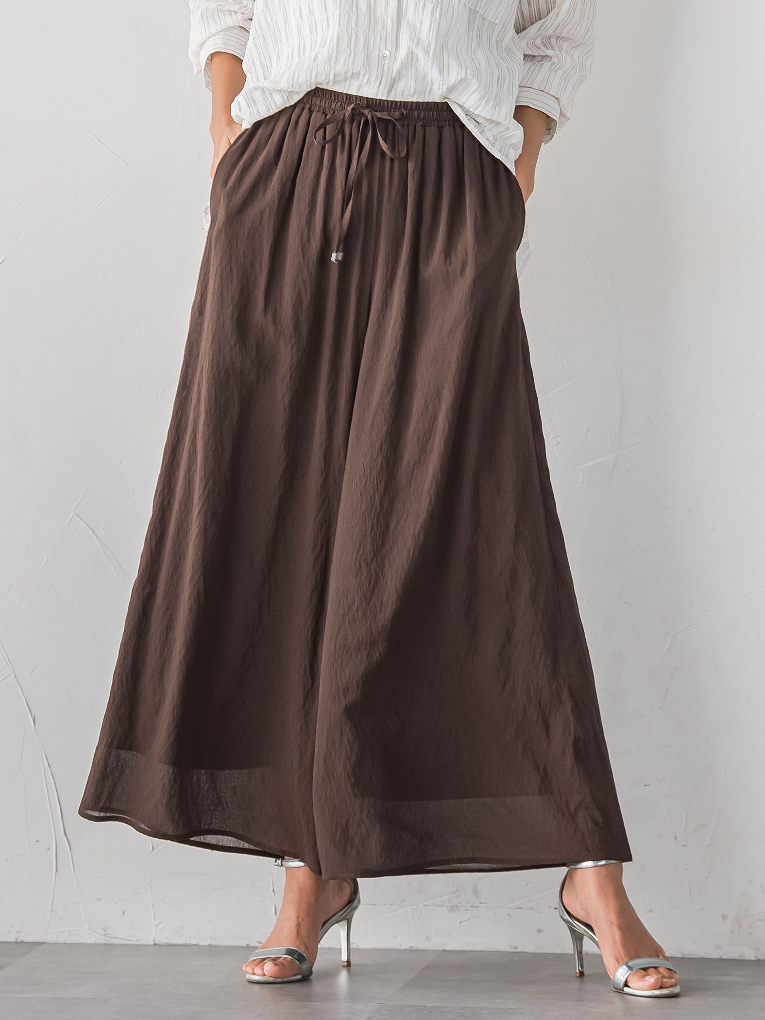リネンライクシアーボイルワイドパンツ