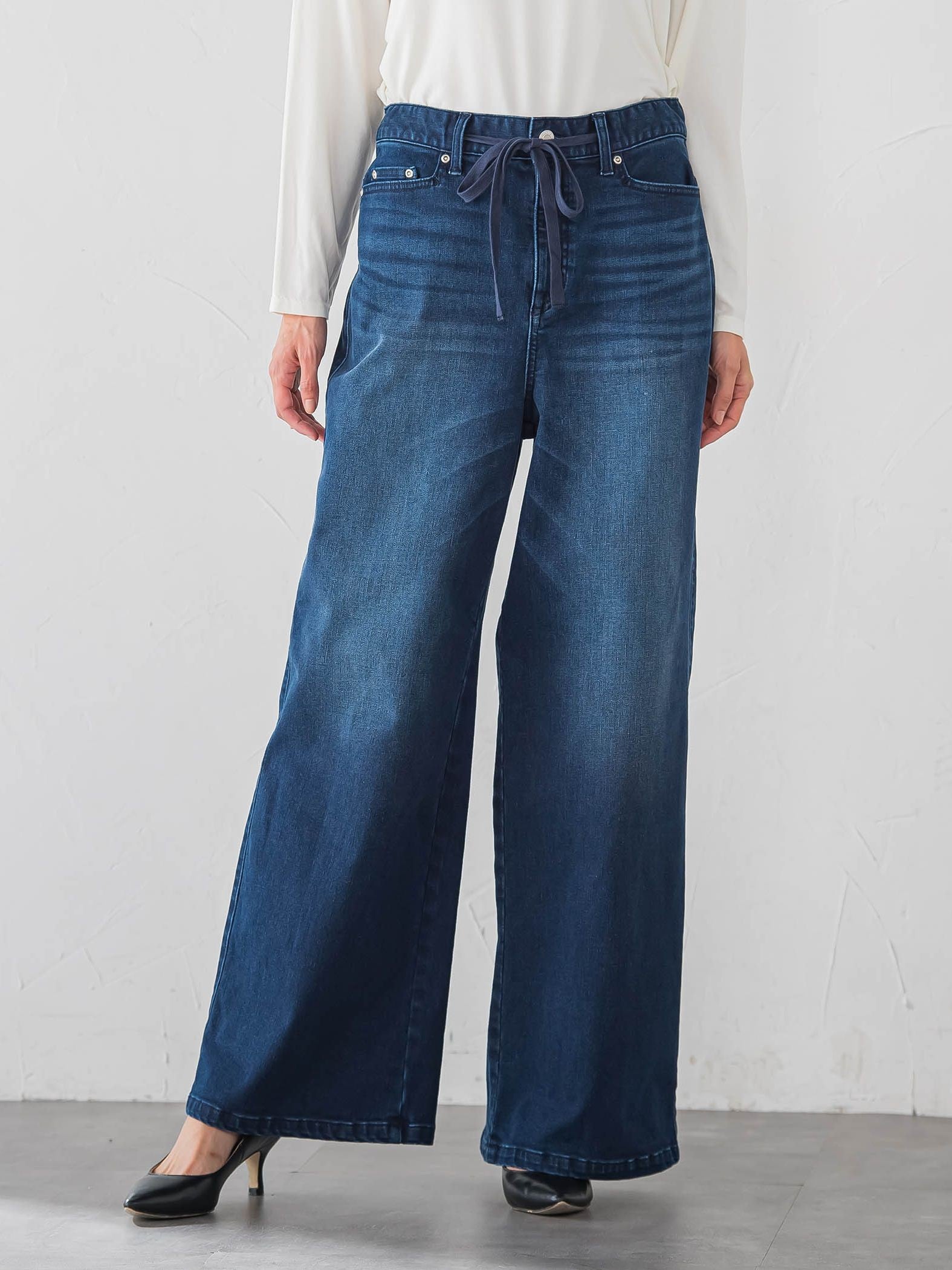【WEB限定】裏起毛デニムワイドパンツ