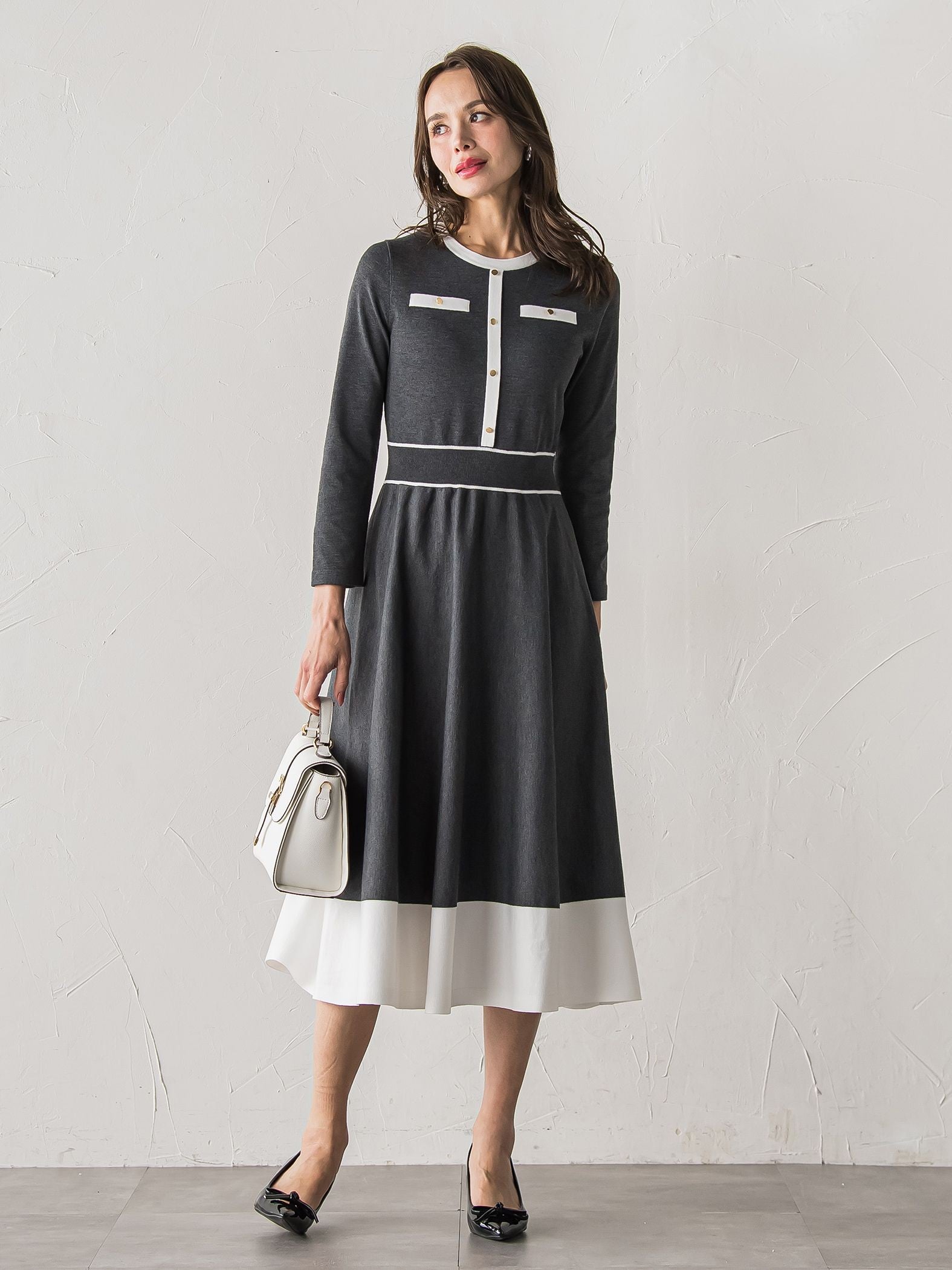 バイカラーニットワンピース