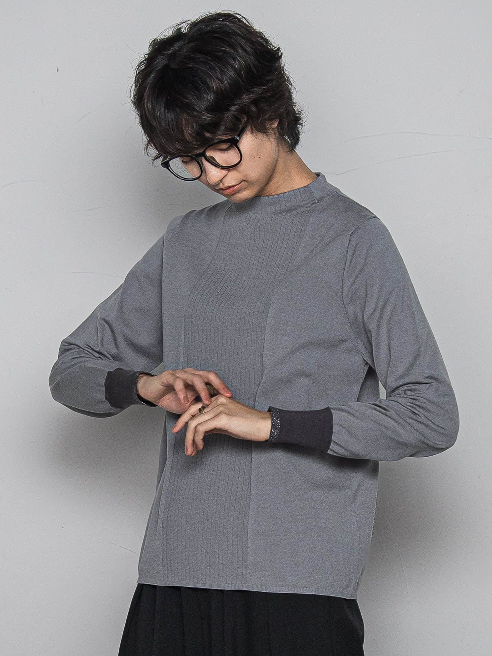 ボトルネック配色ニットプルオーバー≪手洗い可能≫