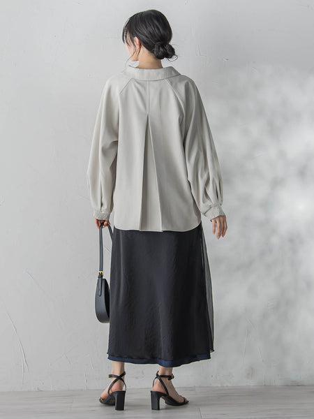 【WEB限定】パウダーストレッチ合わせネックブラウス≪手洗い可能≫