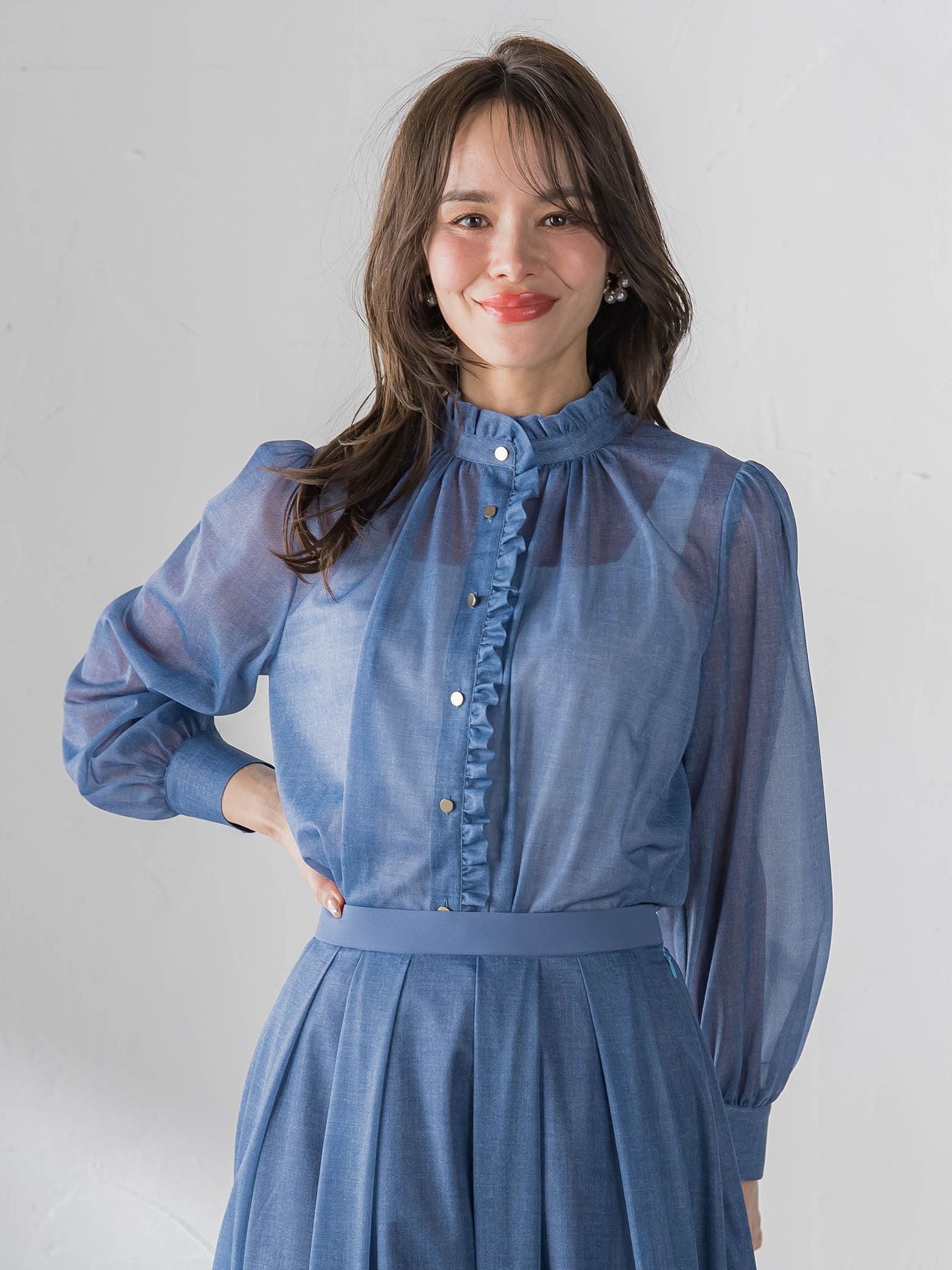 オーガンジーデニムブラウス