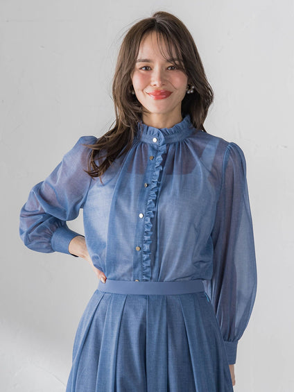 オーガンジーデニムブラウス