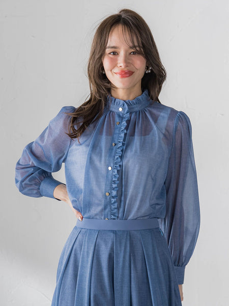 オーガンジーデニムブラウス