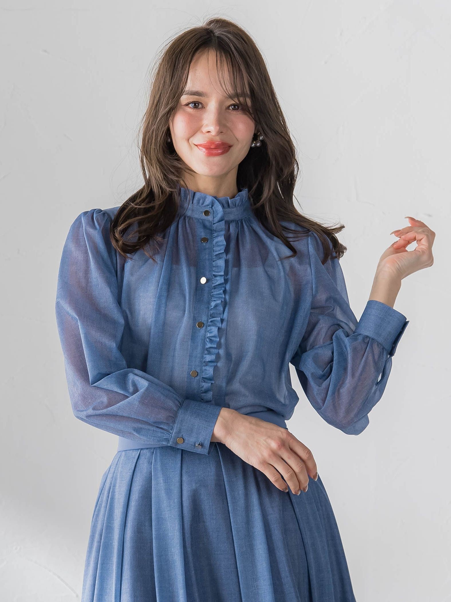 オーガンジーデニムブラウス