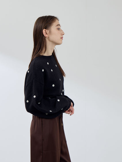 マーガレット刺繍ニットプルオーバー≪手洗い可能≫