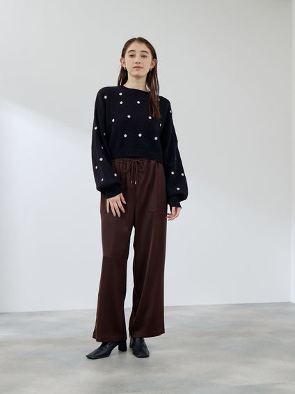 マーガレット刺繍ニットプルオーバー≪手洗い可能≫