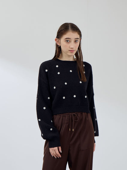 マーガレット刺繍ニットプルオーバー≪手洗い可能≫