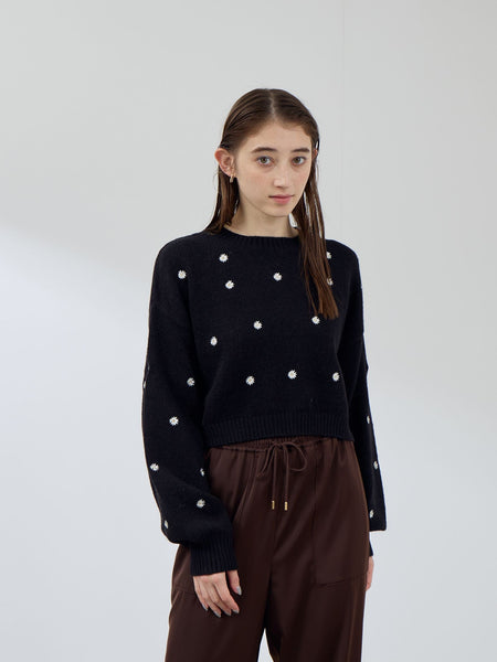 マーガレット刺繍ニットプルオーバー≪手洗い可能≫