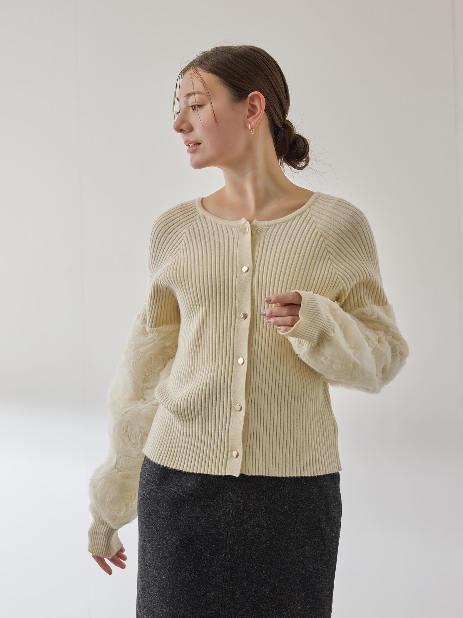 フラワーチュールスリーブカーディガン≪手洗い可能≫