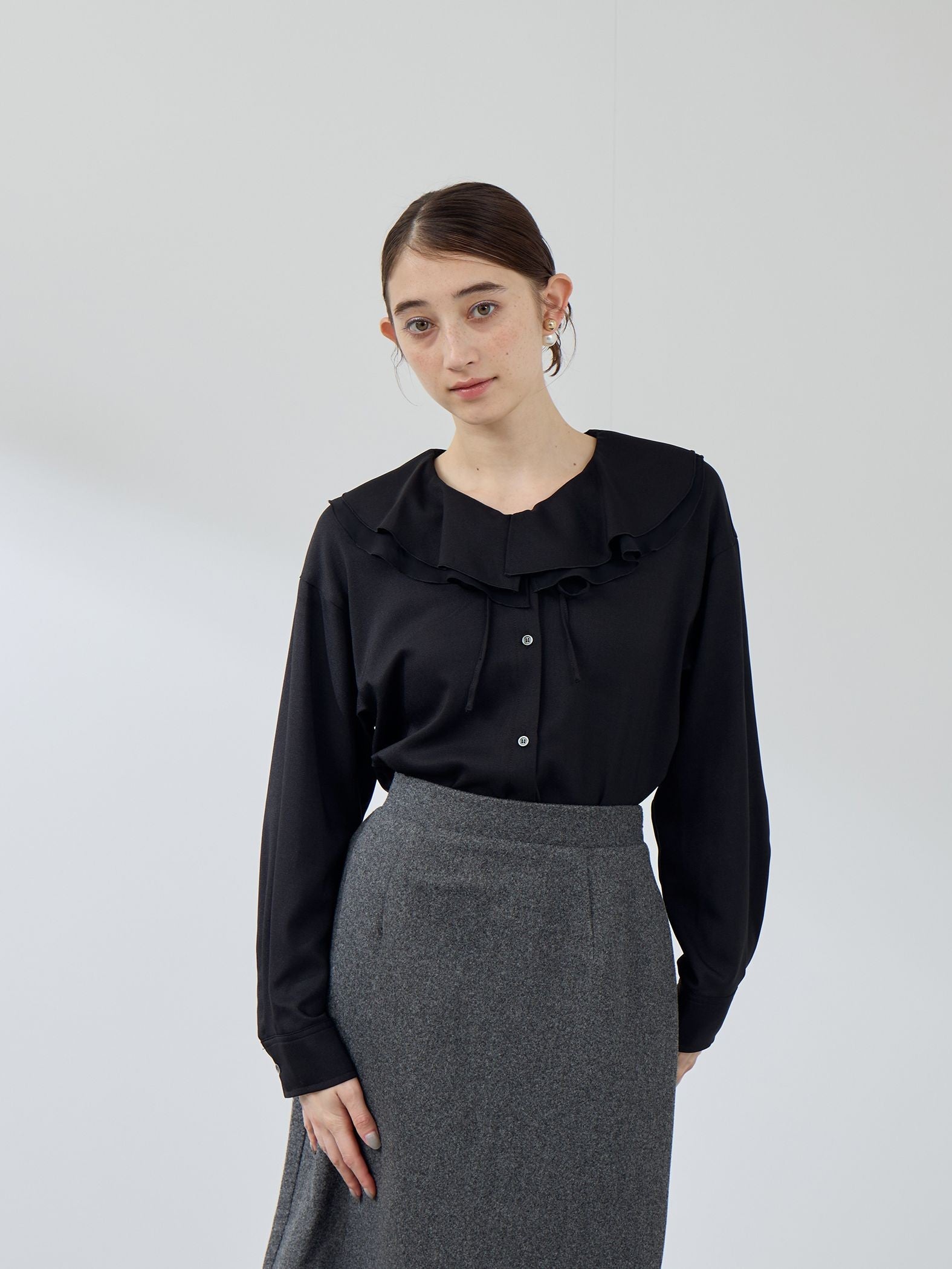 ナチュラルストレッチフレアカラーブラウス≪手洗い可能≫