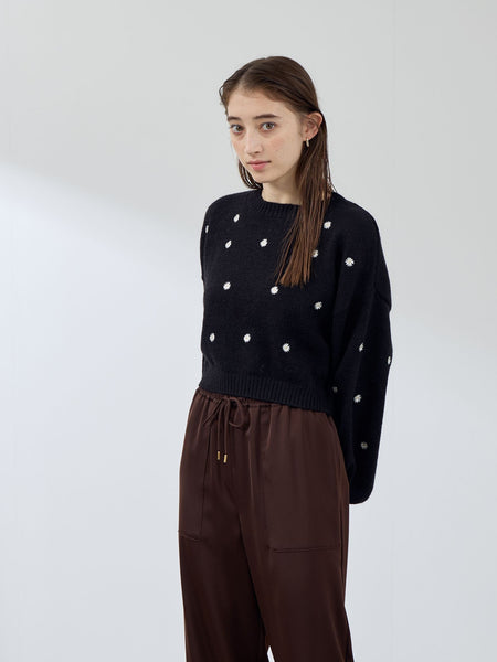 マーガレット刺繍ニットプルオーバー≪手洗い可能≫