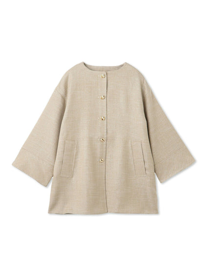 ツィード調ハウンドトゥースノーカラーコート≪手洗い可能≫