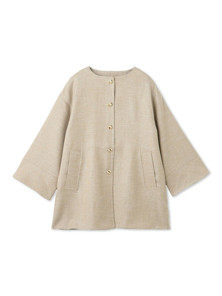 ツィード調ハウンドトゥースノーカラーコート≪手洗い可能≫