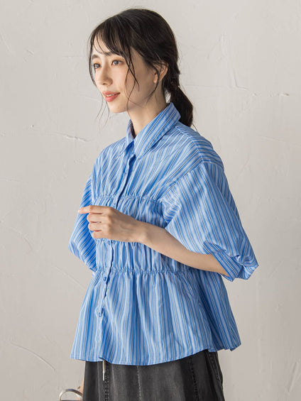 【WEB限定】シャーリングパフスリーブブラウス