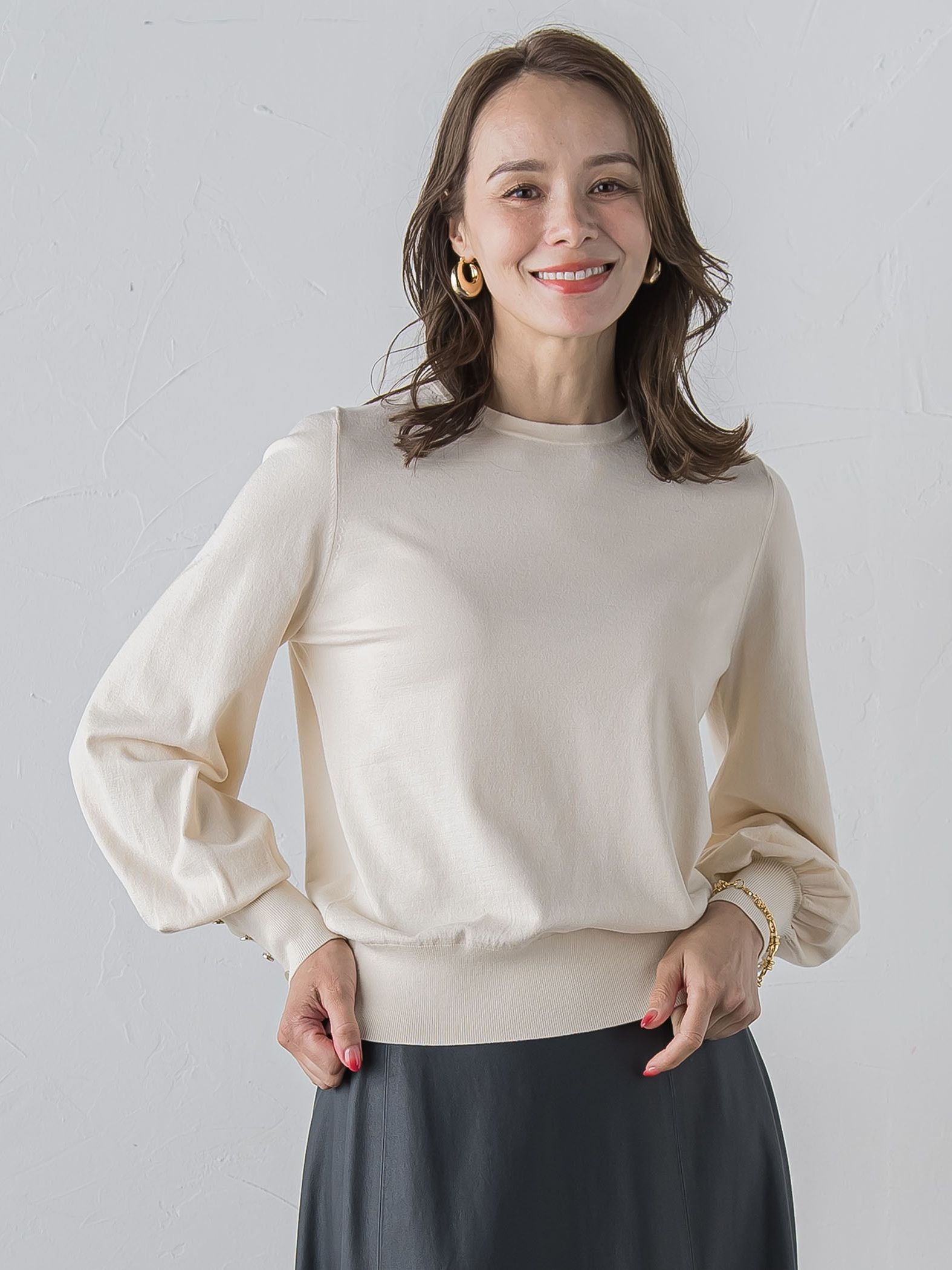 馬具プリントスカーフ付きニット≪手洗い可能≫