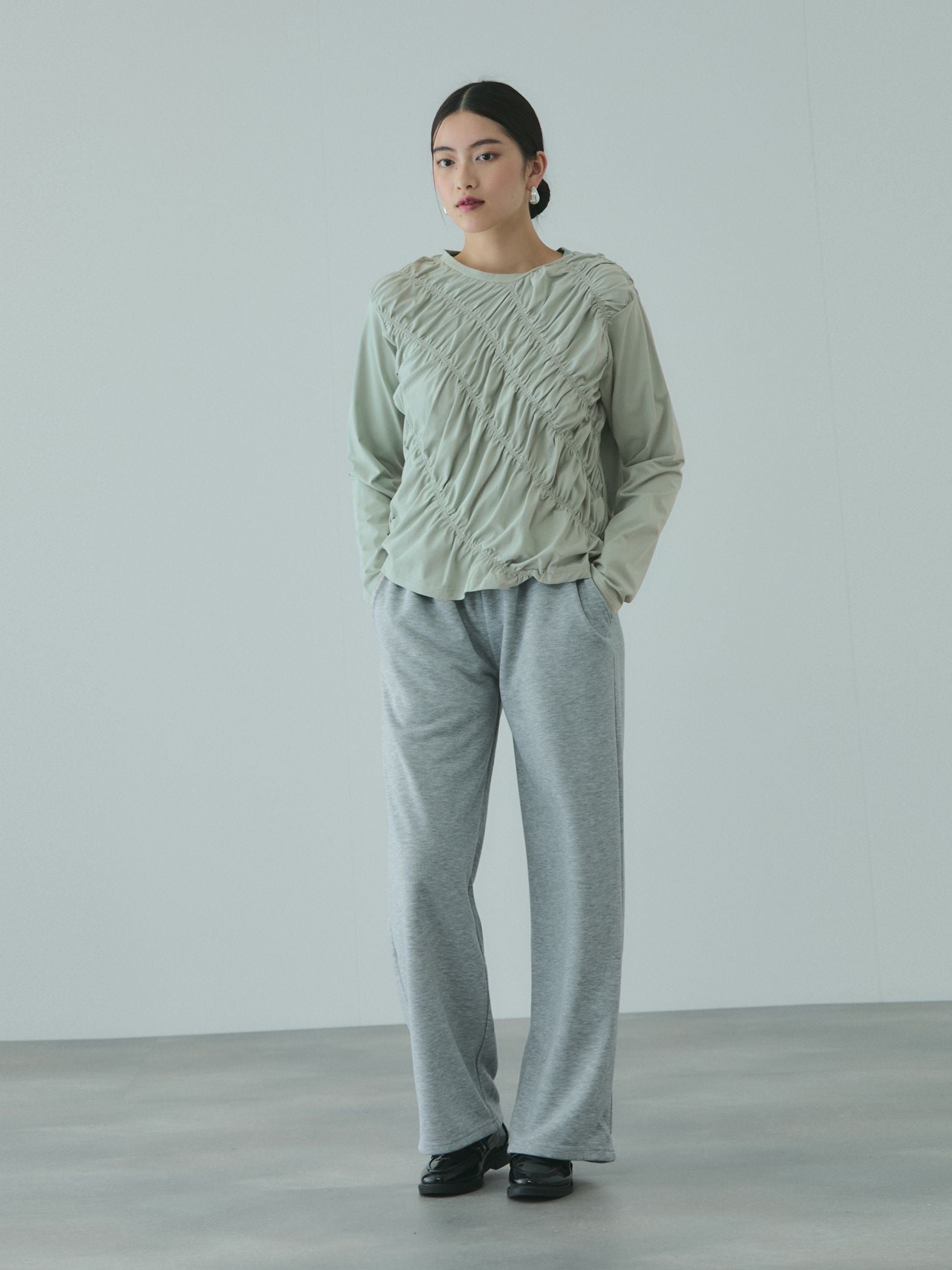 ギャザーラインフロントカットソー≪洗濯機で洗える≫