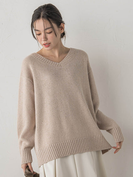 スパンコールVネックニット≪手洗い可能≫