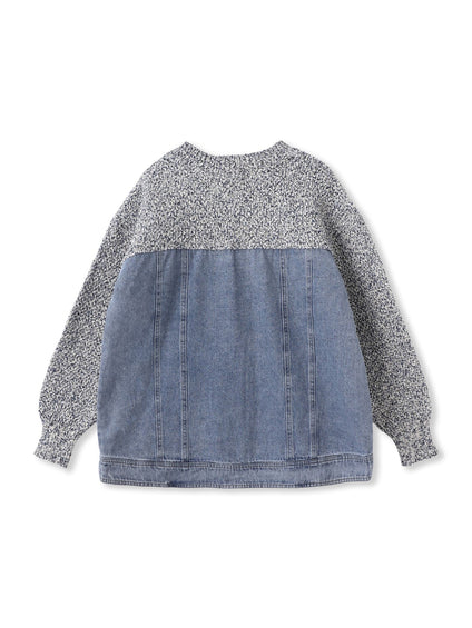 デニムドッキングニットカーディガン≪洗濯機で洗える≫