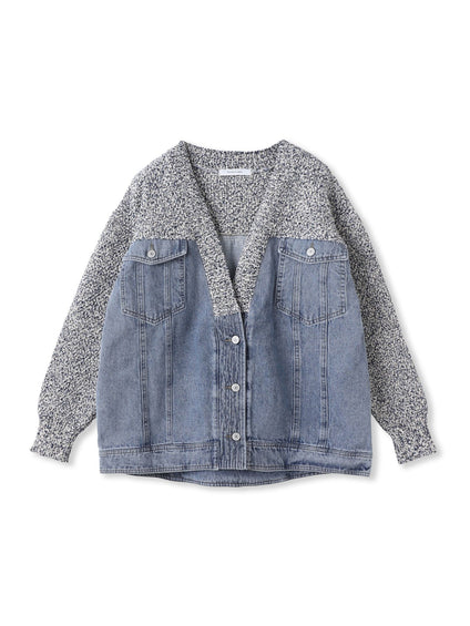 デニムドッキングニットカーディガン≪洗濯機で洗える≫