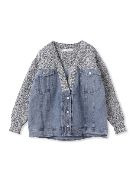 デニムドッキングニットカーディガン≪洗濯機で洗える≫