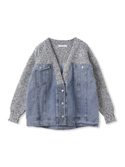 デニムドッキングニットカーディガン≪洗濯機で洗える≫