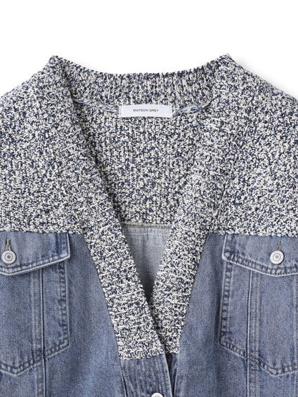 デニムドッキングニットカーディガン≪洗濯機で洗える≫