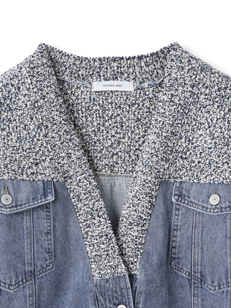 デニムドッキングニットカーディガン≪洗濯機で洗える≫