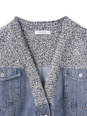 デニムドッキングニットカーディガン≪洗濯機で洗える≫