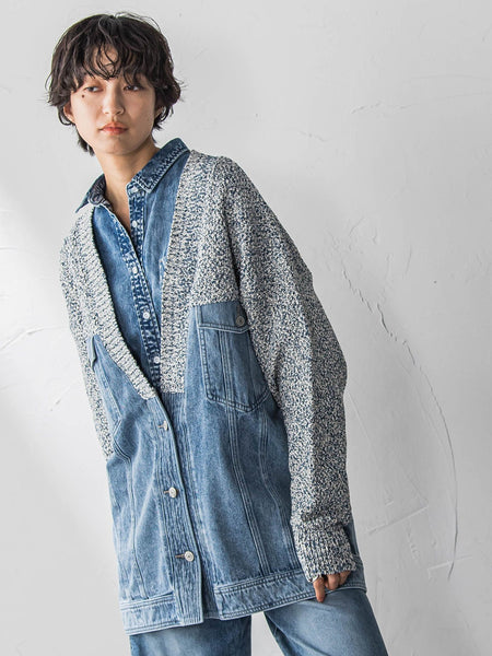 デニムドッキングニットカーディガン≪洗濯機で洗える≫