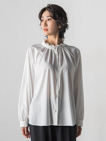 【大きいサイズ】ドレープブロードストレッチブラウス