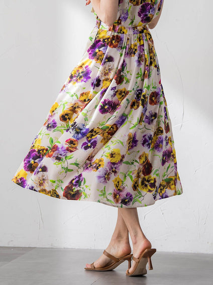 【KEITA KAWASAKI × Viaggio Bluコラボ】パンジープリントスカート