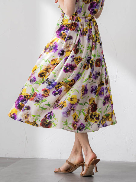 【KEITA KAWASAKI × Viaggio Bluコラボ】パンジープリントスカート