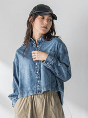 ラウンドヘムデニムクロップドシャツ