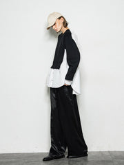 バックリボンシャツドッキングニット