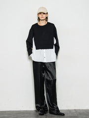 バックリボンシャツドッキングニット