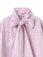 ボウタイ付きデニムシャツ≪洗濯機で洗える≫