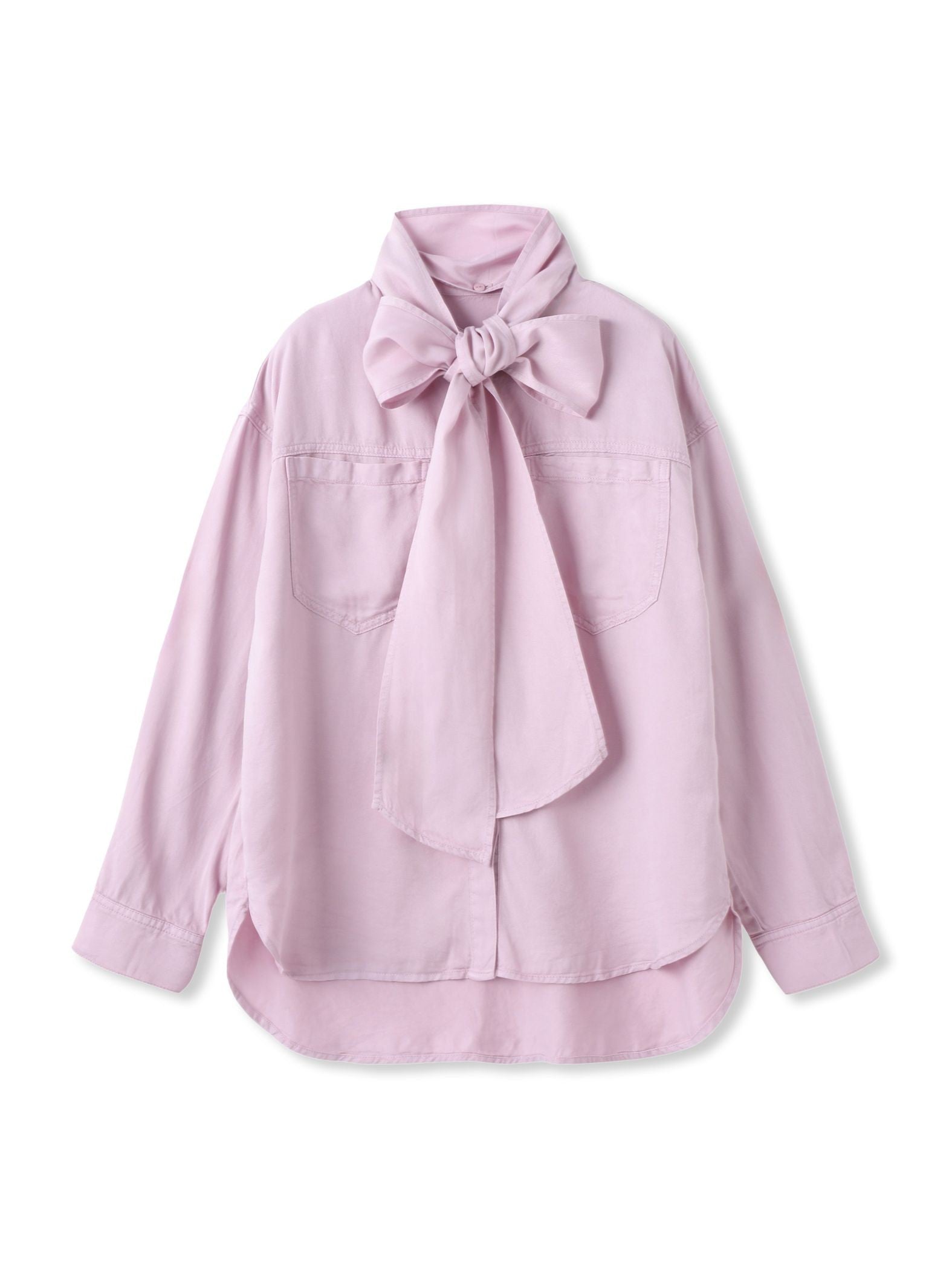 ボウタイ付きデニムシャツ≪洗濯機で洗える≫