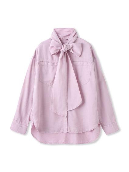 ボウタイ付きデニムシャツ≪洗濯機で洗える≫