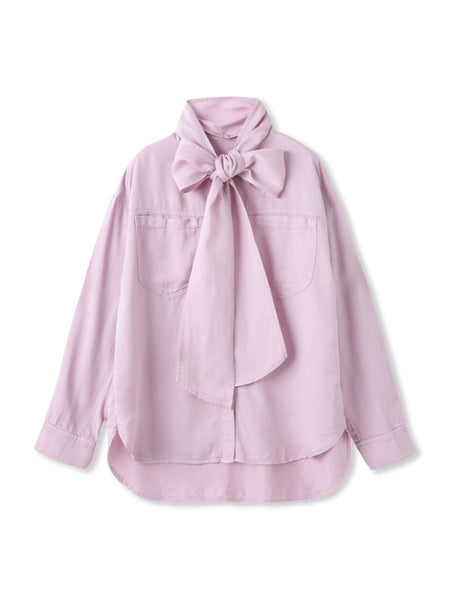 ボウタイ付きデニムシャツ≪洗濯機で洗える≫