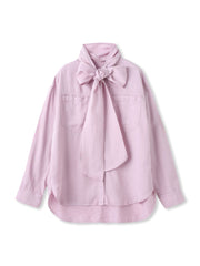 ボウタイ付きデニムシャツ≪洗濯機で洗える≫