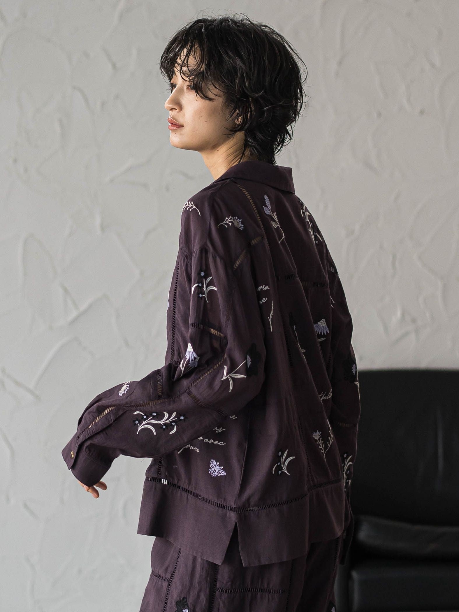 【40周年限定】パッチワーク刺繍オープンカラーシャツ