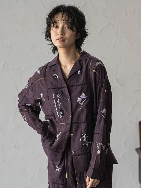 【40周年限定】パッチワーク刺繍オープンカラーシャツ