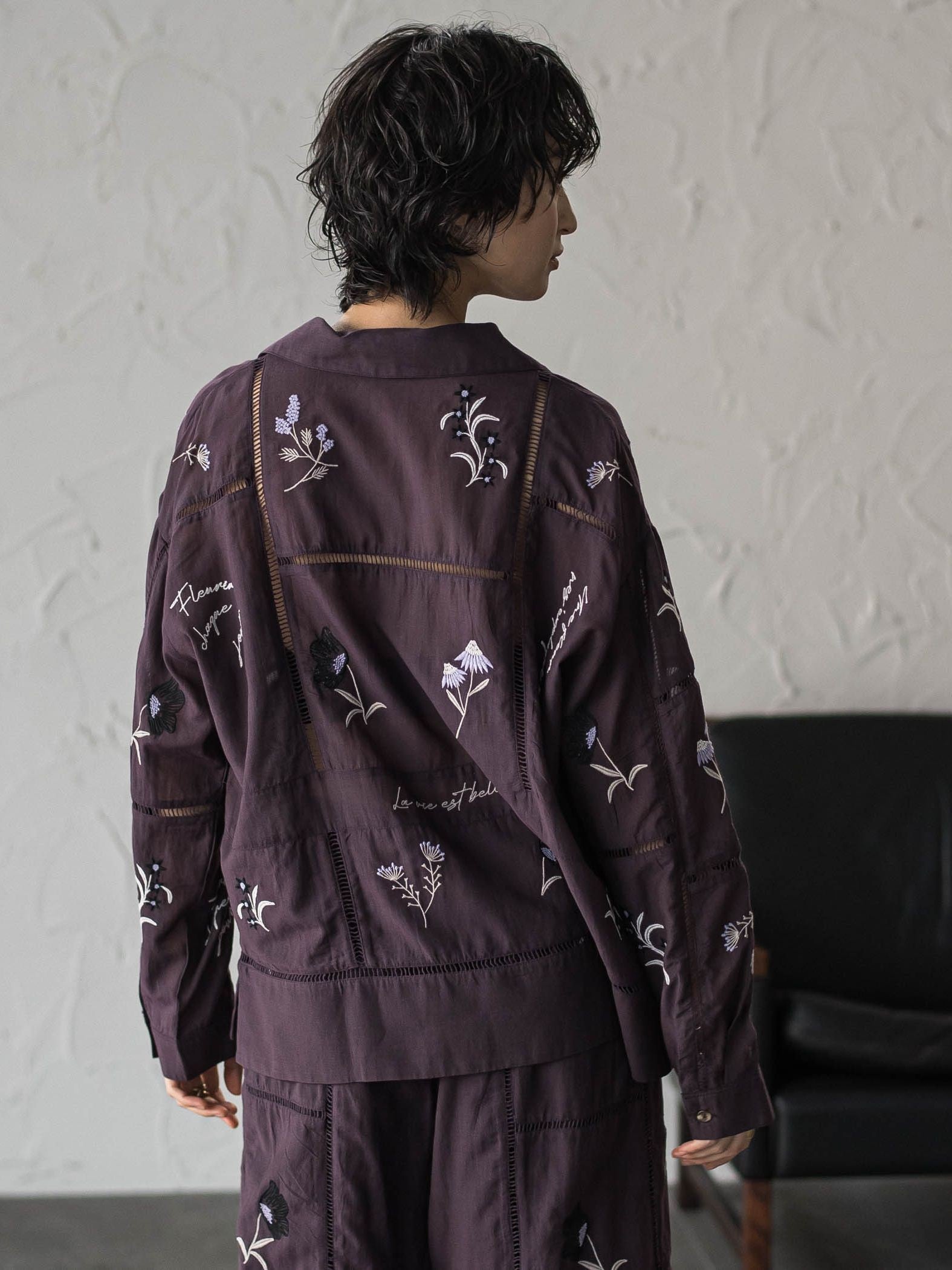 【40周年限定】パッチワーク刺繍オープンカラーシャツ