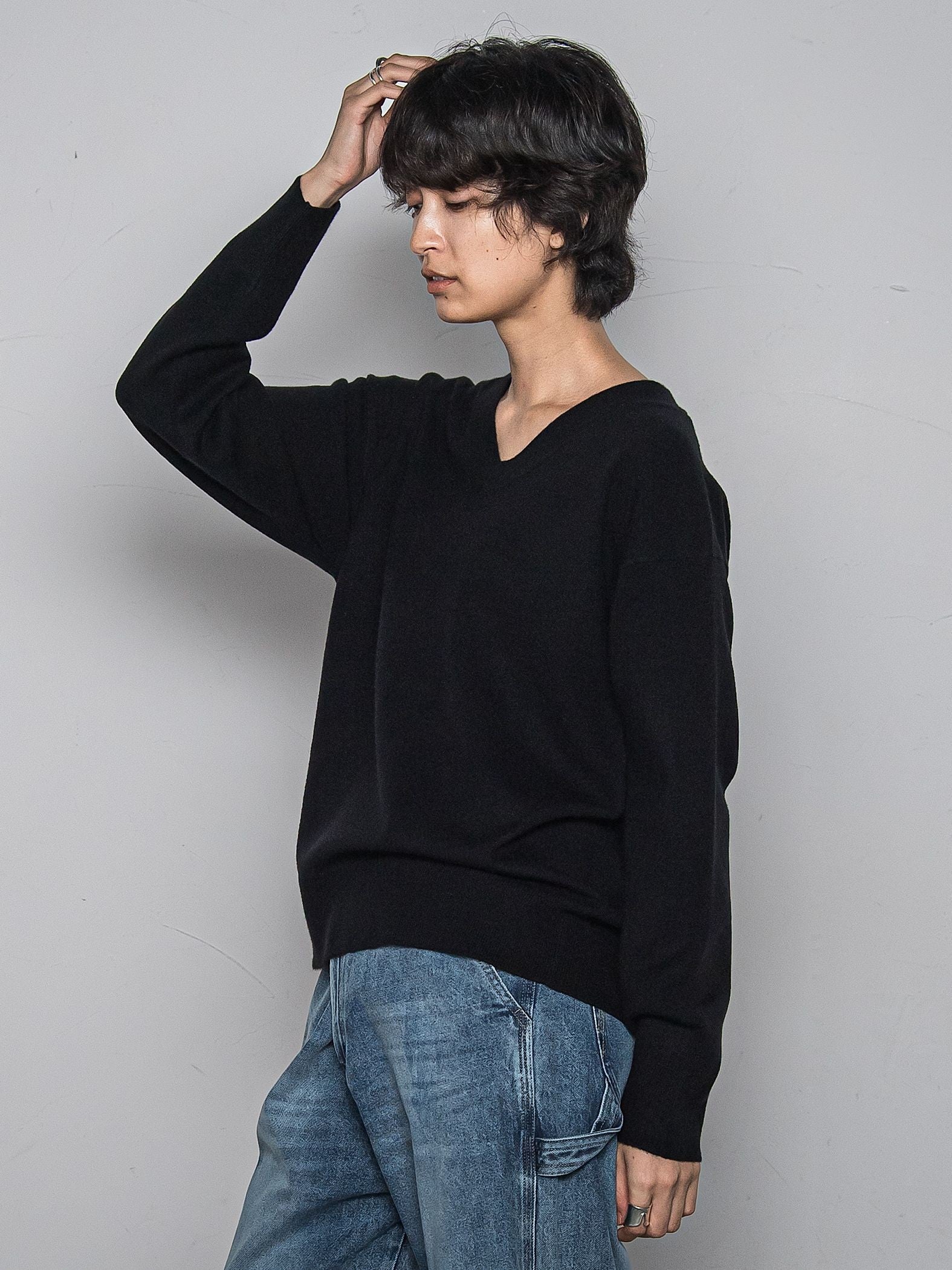 【ふわもち】Vネックニット≪洗濯機で洗える≫