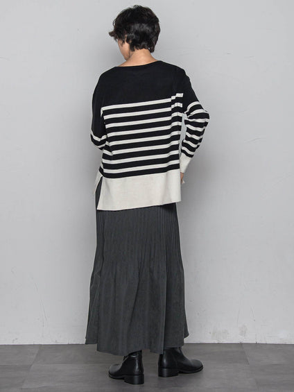 【ふわもち】ボーダーニット≪洗濯機で洗える≫